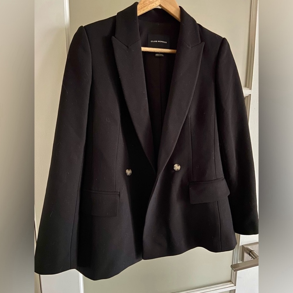 Club Monaco Classic Black Blazer Tortoise Buttons, Size 2 Wear to Work Workwear